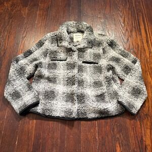Dylan L.A. Sweater Womens M Gray Plaid Sherpa Coat Button Up Pockets Cardigan
